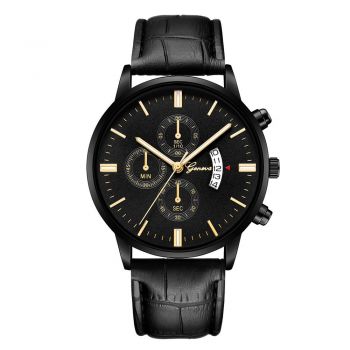 Ceas barbatesc GENEVA CS694, curea piele, model elegant, cadran negru