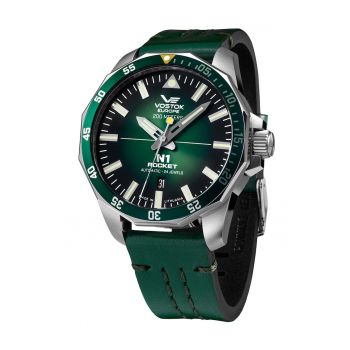 Ceas barbatesc -  Inox/Piele naturala - Verde