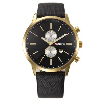 Ceas barbatesc NORTH CS783, curea piele, model elegant, cadran negru