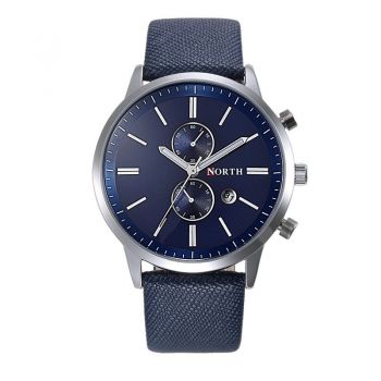 Ceas barbatesc NORTH, curea piele, model elegant, cadran albastru