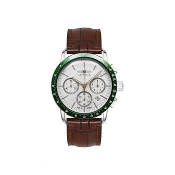 Ceas  Barbatesc Quartz - 42mm - Alb - Curea Piele Maro - Rezistent la Apa 5 ATM