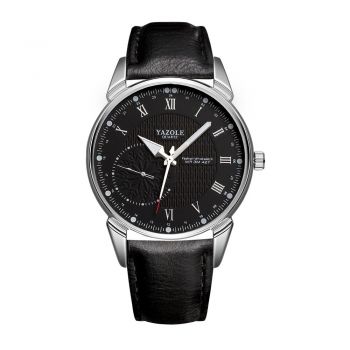 Ceas barbatesc Yazole CS1163, casual, curea de piele, model negru