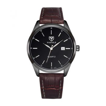 Ceas barbatesc Yazole CS1174, casual, curea de piele, model maro