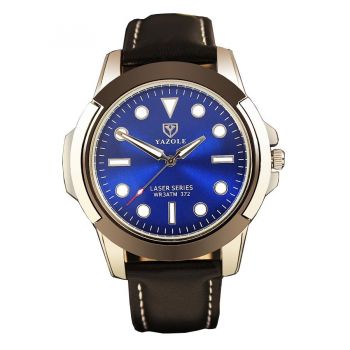 Ceas barbatesc Yazole CS881, Curea piele, Model elegant, Cadran albastru