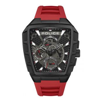 Ceas barbatesti  Tough Gear - mecanism quartz - curea silicon rosu - carcasa inox negru - rezistent la apa 50m