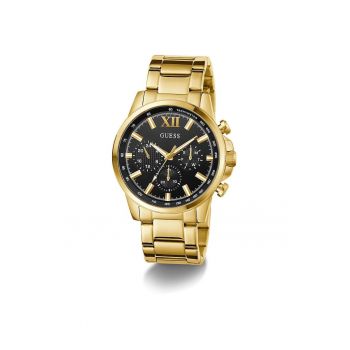 Ceas barbati  Classic - 44 mm - bratara aurie - carcasa aurie - cadran negru - mecanism quartz - rezistent la apa 50m - inox