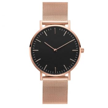 Ceas Dama elegant Geneva, bratara metalica, cadran negru, CS1292, Rose gold