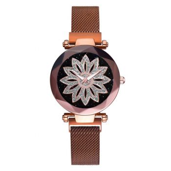 Ceas dama GENEVA CS1031, model Starry Sky, bratara magnetica, elegant, maro