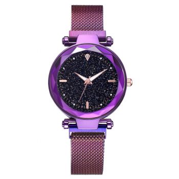Ceas dama GENEVA CS986, model Starry Sky, bratara magnetica, elegant, mov