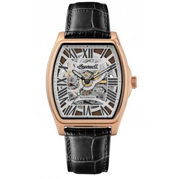Ceas de barbati  I14201 - clasic - mecanism skeleton - negru