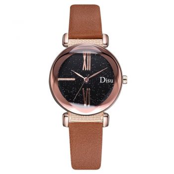 Ceas de dama elegant Disu CS1069, curea piele, model maro