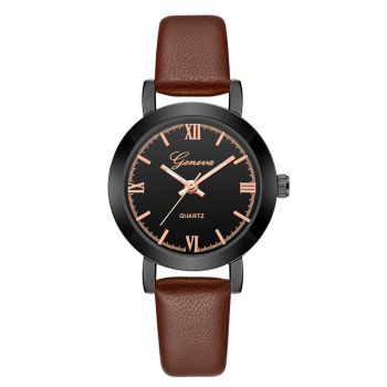 Ceas de dama elegant GENEVA CS117, curea piele, model maro