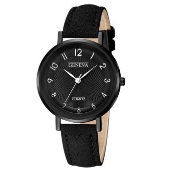 Ceas de dama elegant Geneva CS662, stil Fashion, curea piele, Negru