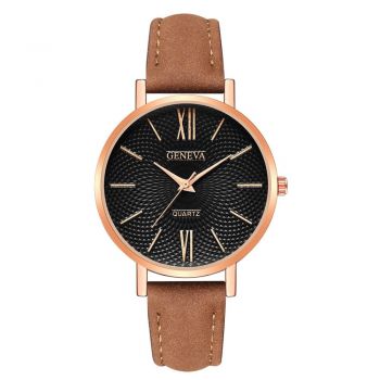 Ceas de dama elegant Geneva CS935, curea piele, model maro