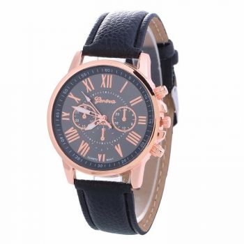 Ceas de dama Fashion Geneva CS700, curea piele, cadran negru
