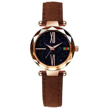 Ceas de dama Geneva CS1007, model Starry Sky, stil Fashion, maro