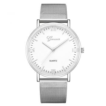 Ceas de dama Geneva CS657, bratara metalica, cadran alb