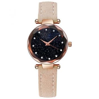 Ceas de dama Geneva Starry Sky, stil Fashion, curea piele, model bej, CS1008