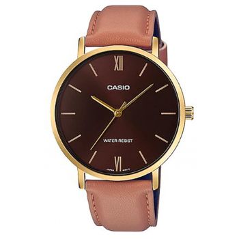 Ceas barbatesc  MTP-VT01GL-5B elegant negru auriu 40x8mm piele maro