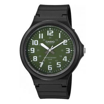 Ceas barbatesc  MW-240-3B - mecanism quartz - carcasa si bratara din plastic - culoare neagra - cadran verde - 44x10mm - set cu cutie decorativa.