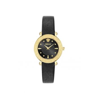 Ceas dama  mecanism quartz - curea din piele neagra - carcasa din inox - 35mm - rezistent la apa 50m