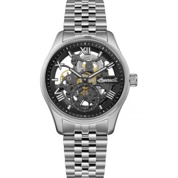 Ceas de barbat  I17403 clasic din otel cu mecanism de tip skeleton