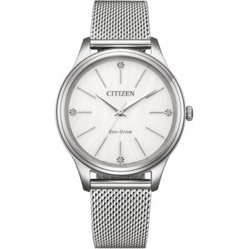 Ceas de dama  EM1220-82A - argintiu - cadran alb - bratara mesh - Eco-Drive