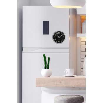 Ceas de perete decorativ, Myk2047, PLASTIC, Diametru: 11 cm, Alb/Negru