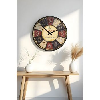 Ceas de perete, Huhuas00027, MDF, Dimensiune: 50 x 50 cm (1 bucată), Multicolor