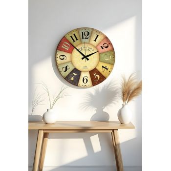 Ceas de perete, Huhuas00028, MDF, Dimensiune: 50 x 50 cm (1 bucată), Multicolor