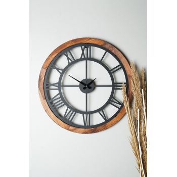 Ceas de perete, Myk1195-10, Metal, Diametru: 55 cm, Nuc / Negru