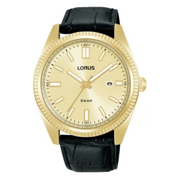 Ceas  RH976QX9 - Analog Quartz - Cadran Auriu - Curea Piele Neagra - Rezistent la Apa 5 ATM