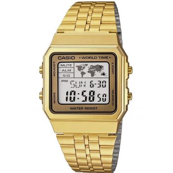 Ceas unisex  A500WGA-9DF - mecanism quartz - alarm - iluminare LED - culoare aurie - dimensiuni 33x39mm