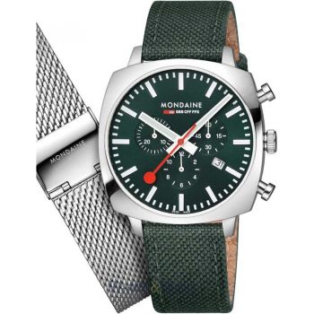 Ceas Mondaine Mondaine MSL.41460.LF.SET Mens Watch GrAnd Cushion Set Chronograph 41mm 5ATM