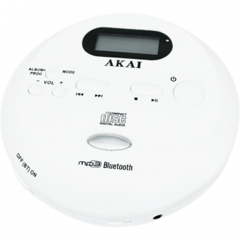 Akai CD player portabil cu Bluetooth, Akai ACDP-100, 2.8 mW, Alb