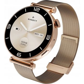 Garett Ceas Smartwatch Garett Rose Gold Mesh, ecran tactil 1.32 inch, Bluetooth, Roz-Auriu